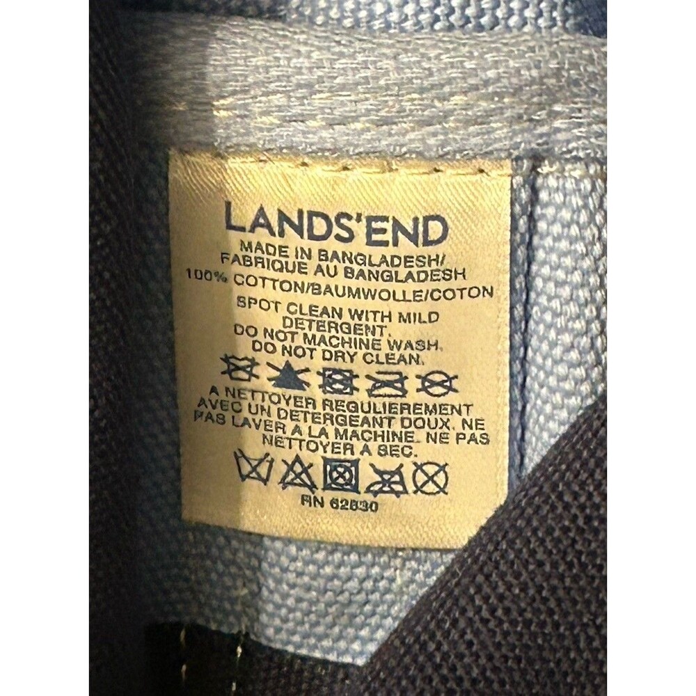 Lands' End Cotton Canvas Medium Tote Bag 5 Pockets Zip Closure Light Blue/Navy - Picture 5 of 12